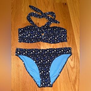 Aerie navy blue stars bikini top & bottom medium